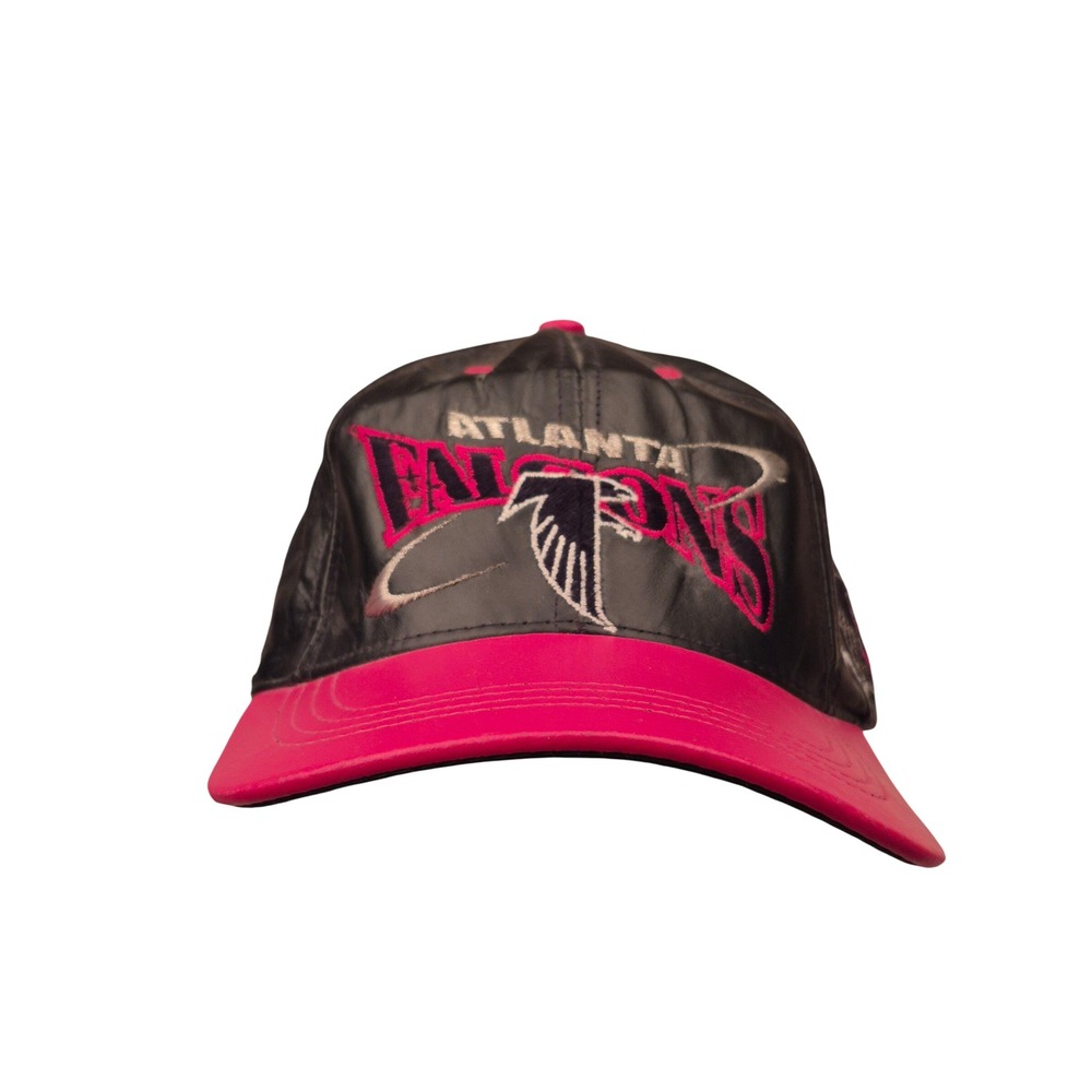 Pro Elite Atlanta Falcons Leather Strapback Hat Black Red NFL Football Cap VTG